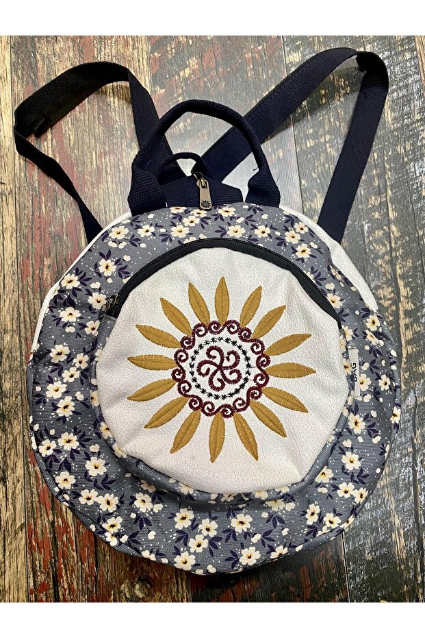 Fargin Ethnic Authentic Bohemian Round Embroidered Backpack Daily Travel Waterproof Backpack