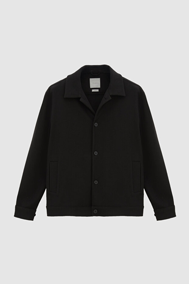 Relaxed Fit Siyah Örme Gömlek Ceket - 5