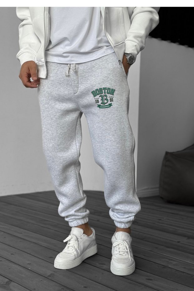 Men's Winter Boston Printed Fleece-Lined Underpants with Elasticated Legs