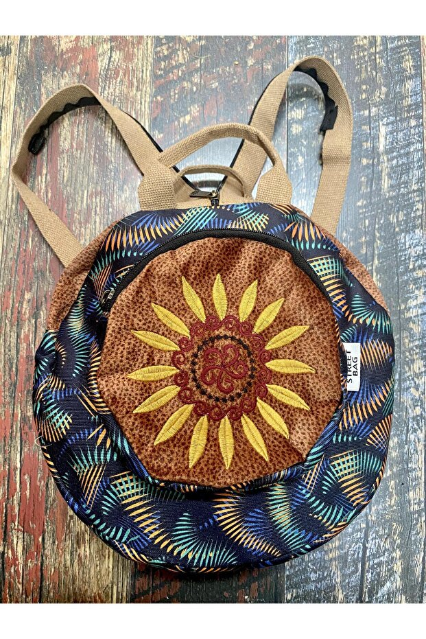 Fargin Ethnic Authentic Bohemian Round Embroidered Backpack Daily Travel Waterproof Backpack