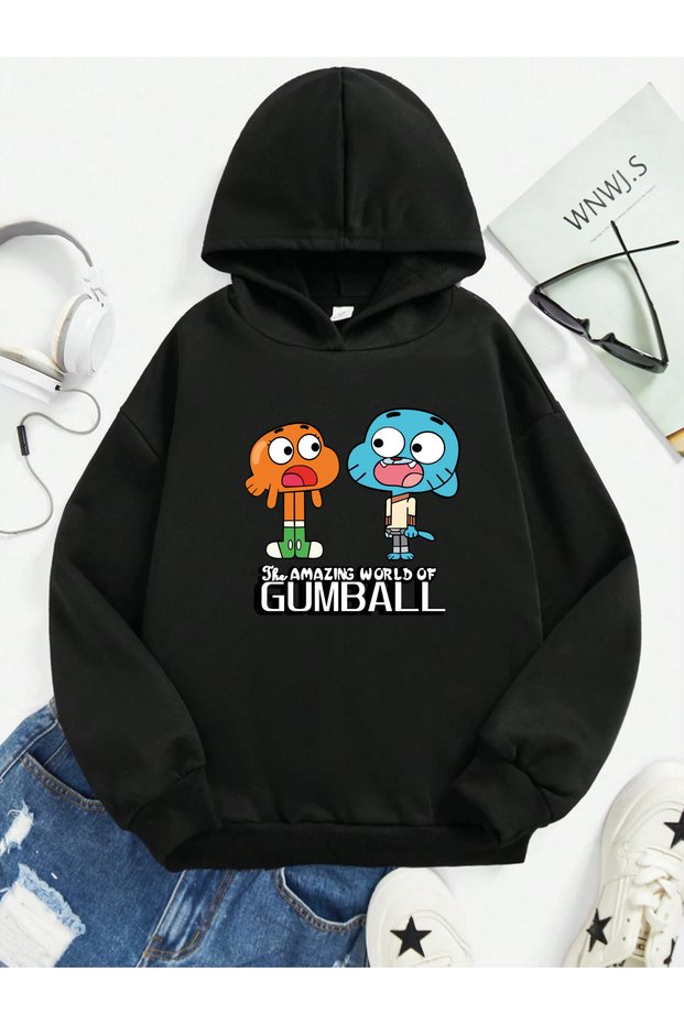 Gumball Printed 100% Cotton Kangaroo Pocket Hooded Kids Sweatshirt