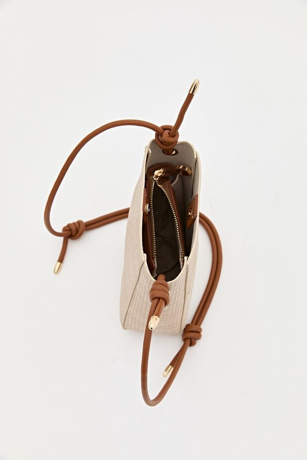 Çapraz Askılı Örgü Mini Çanta Ten - 5