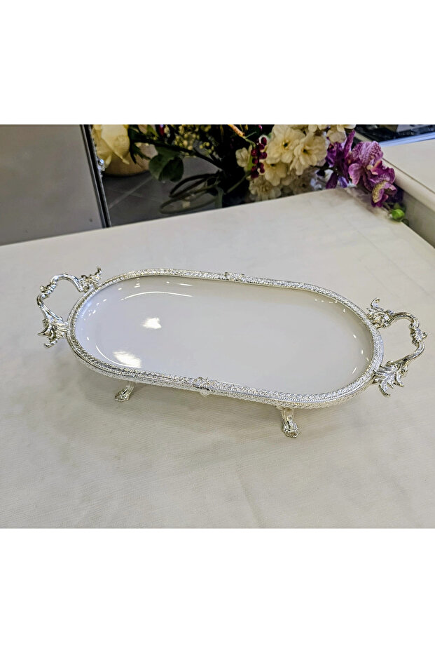 1 Piece Oval Porcelain with Cast Edge Frame 30*16 Silver