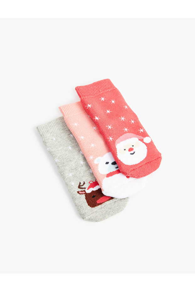 New Year Themed Animals Detailed Cotton Towel Socks Set