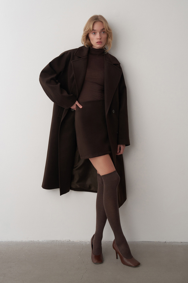 Acı Kahve Luce Yün Oversize Kaban - 7