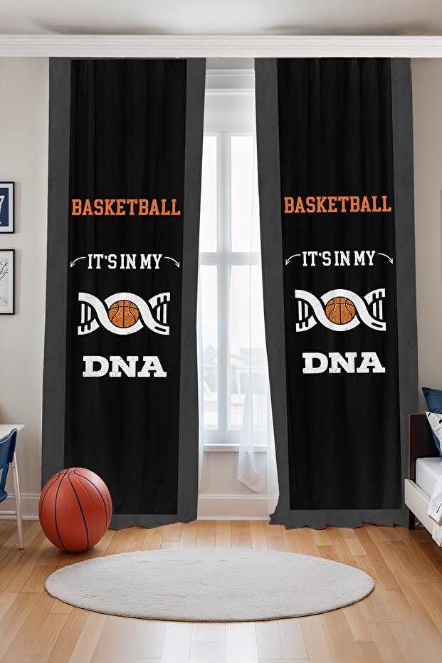 Basketball Dna Patterned Children's Baby Room Background Curtain (Single Panel Pricing)