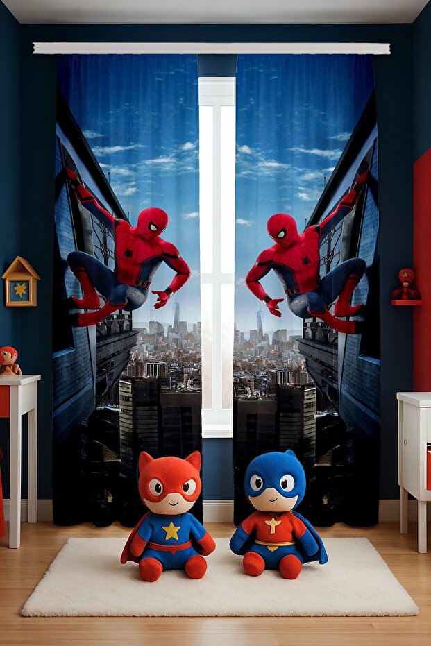 Sarkan Spider Patterned Children's Baby Room Background Curtain (Single Wing Pricing)