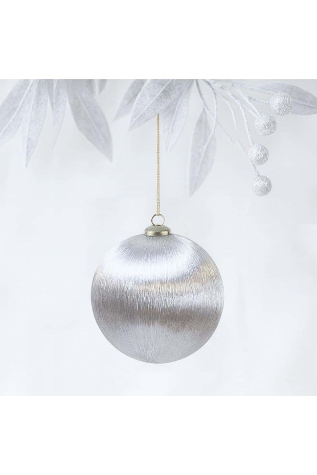 زينة شجرة الصنوبر المغلفة بخيوط الحرير 8 سم - رمادي - 2