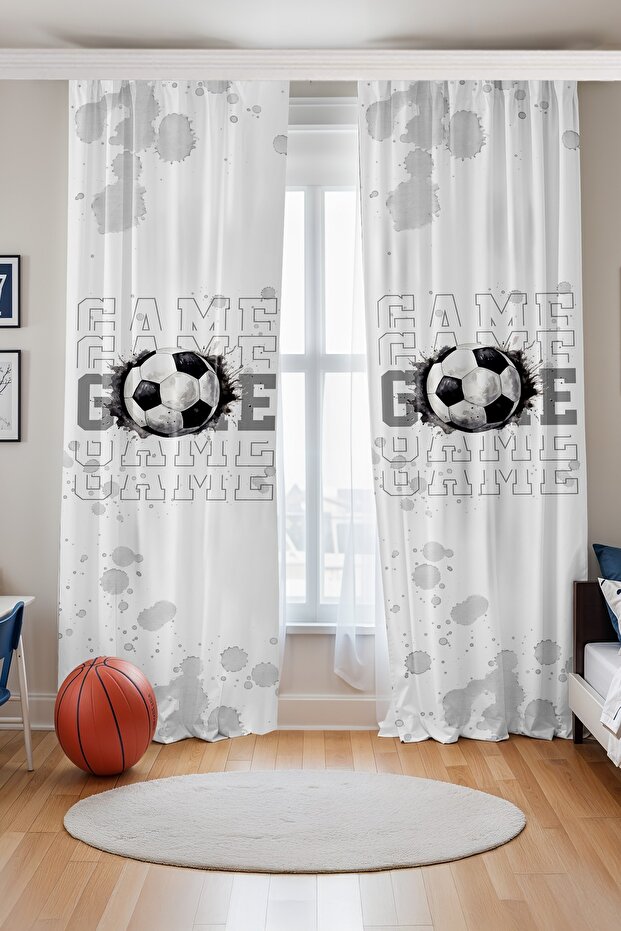 Gray Football Patterned Children's Baby Room Background Curtain (Single Wing Pricing)
