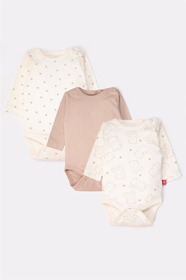 Long Sleeve Body 3-Piece (Cute Bear) Beige