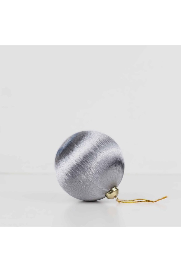 زينة شجرة الصنوبر المغلفة بخيوط الحرير 8 سم - رمادي - 6