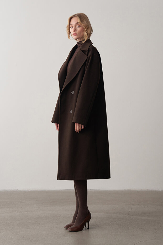 Acı Kahve Luce Yün Oversize Kaban - 4