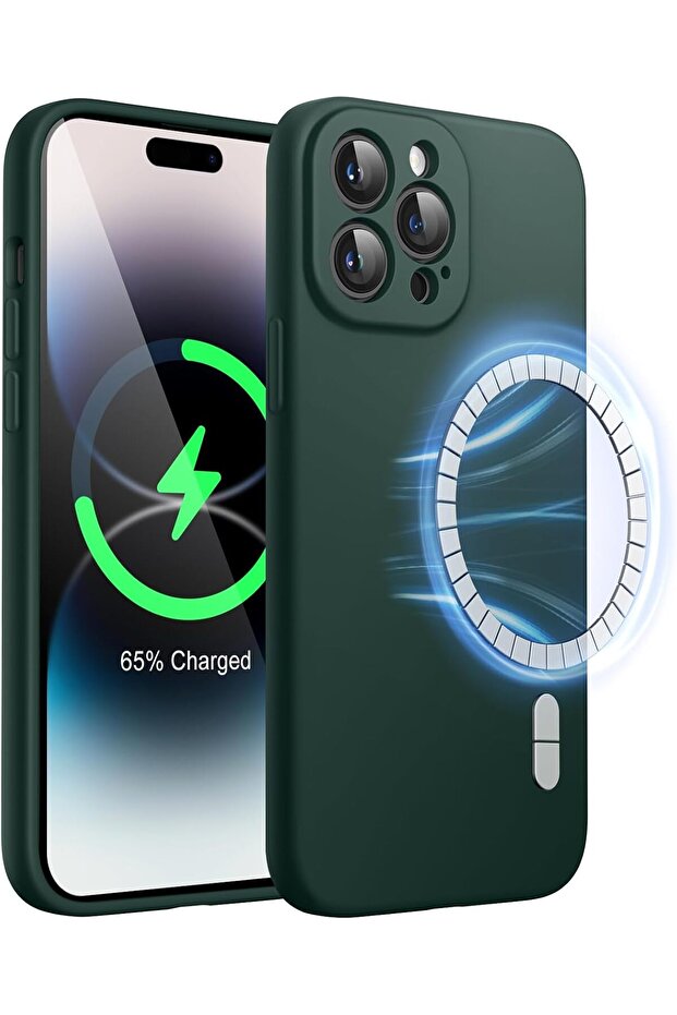 Magnetic Silicone Case for iPhone 14 Pro 6.1-Inch (Midnight Green)