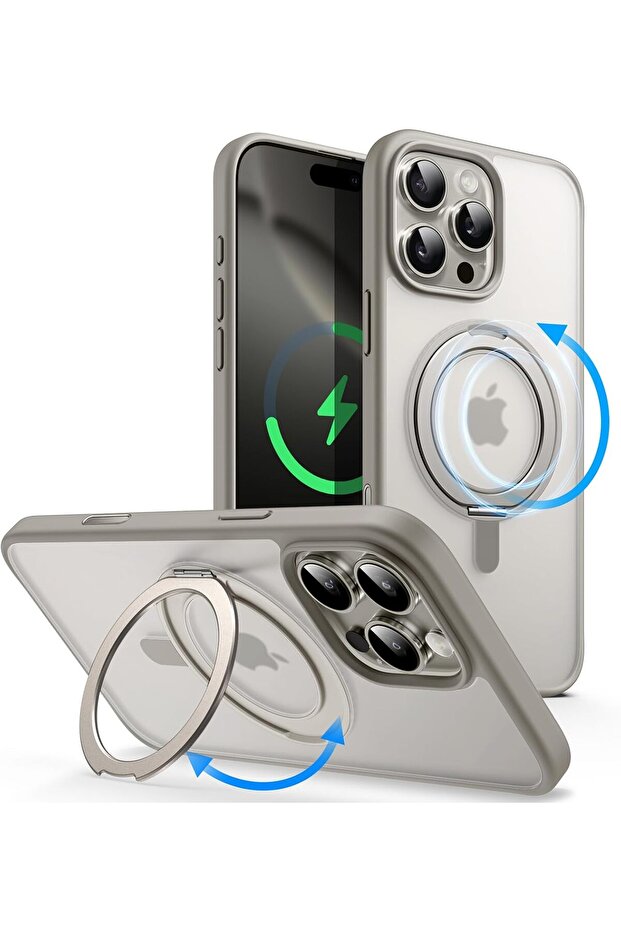 360 Degree Rotatable Ring Case for iPhone 16 Pro 6.3-Inch (Natural Titanium)