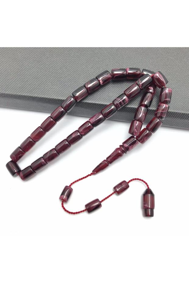 Dark Maroon Cut Model Crimped Amber Prayer Beads