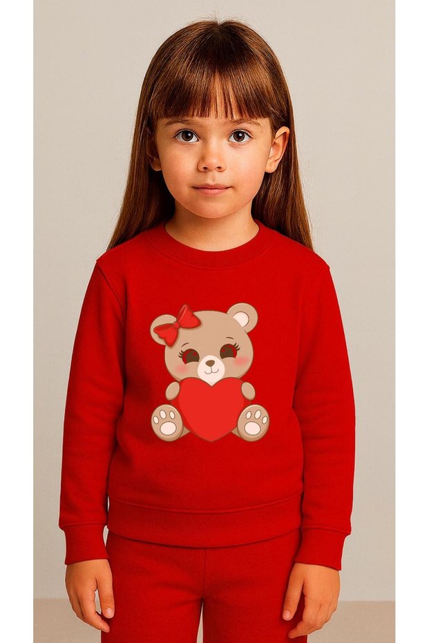 Children's Team Sweatshirt Bear Heart Printed Girls Boys Crew Neck3 4-5-6-7-8-9-10-11-12Years