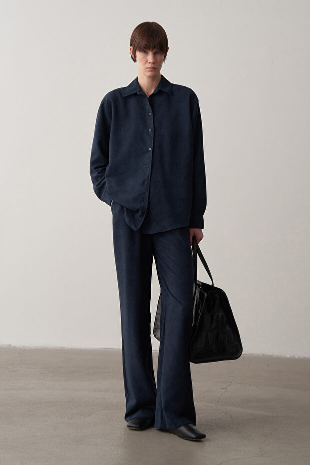 Lacivert Süet Oversize Gömlek - 5