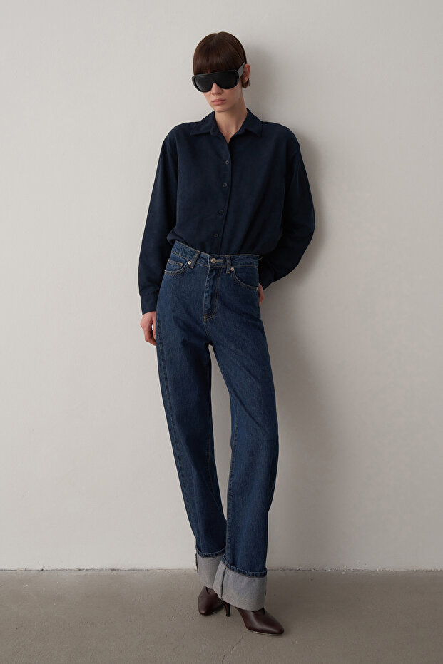 Lacivert Süet Oversize Gömlek - 2