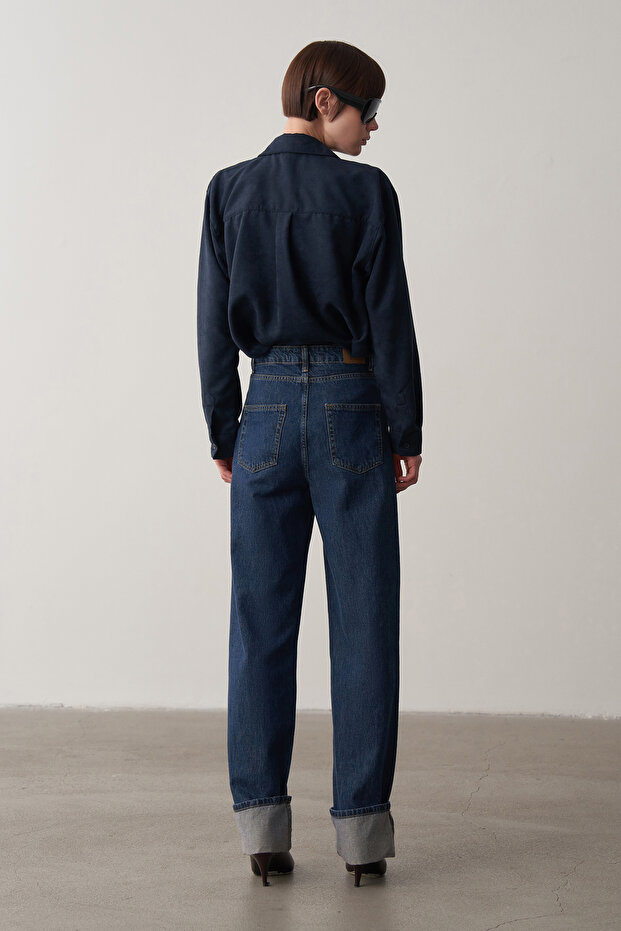 Lacivert Süet Oversize Gömlek - 8