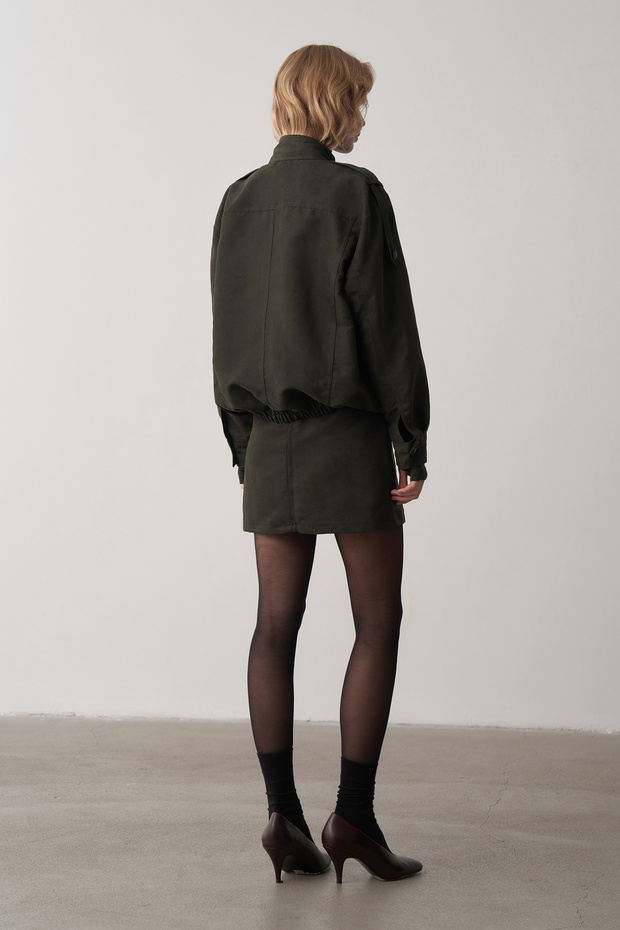 Haki Süet Mini Etek - 5