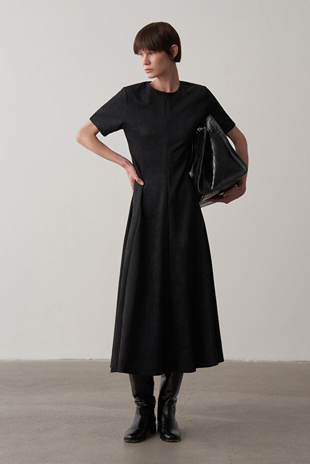 Siyah Maxi Süet Elbise - 1