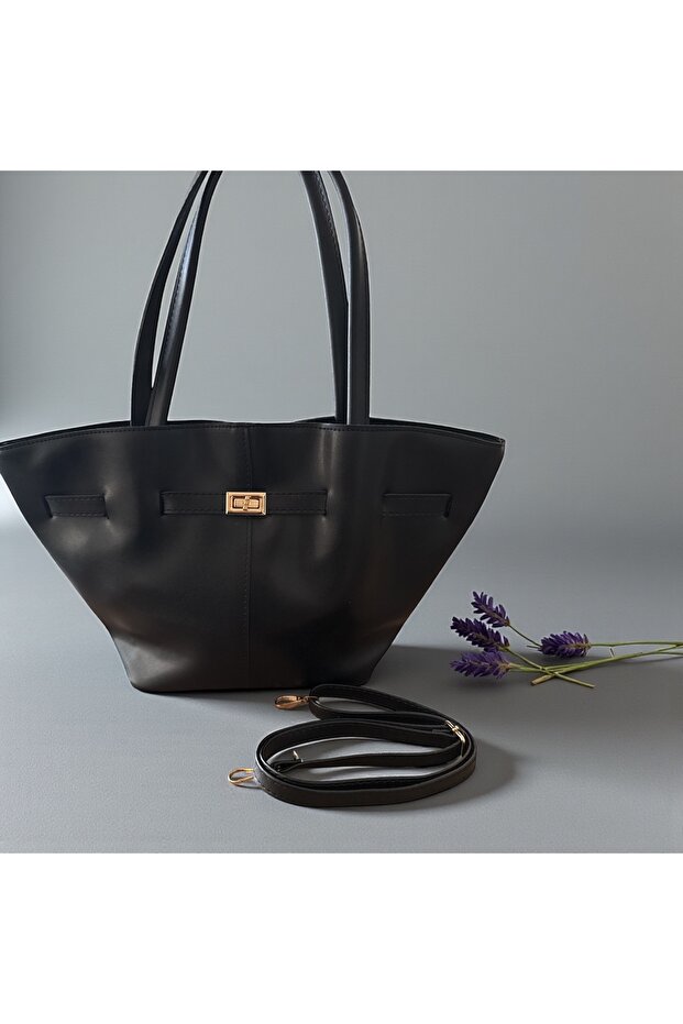 Lock Detail Magnet Closure Women's Hand Shoulder Bag