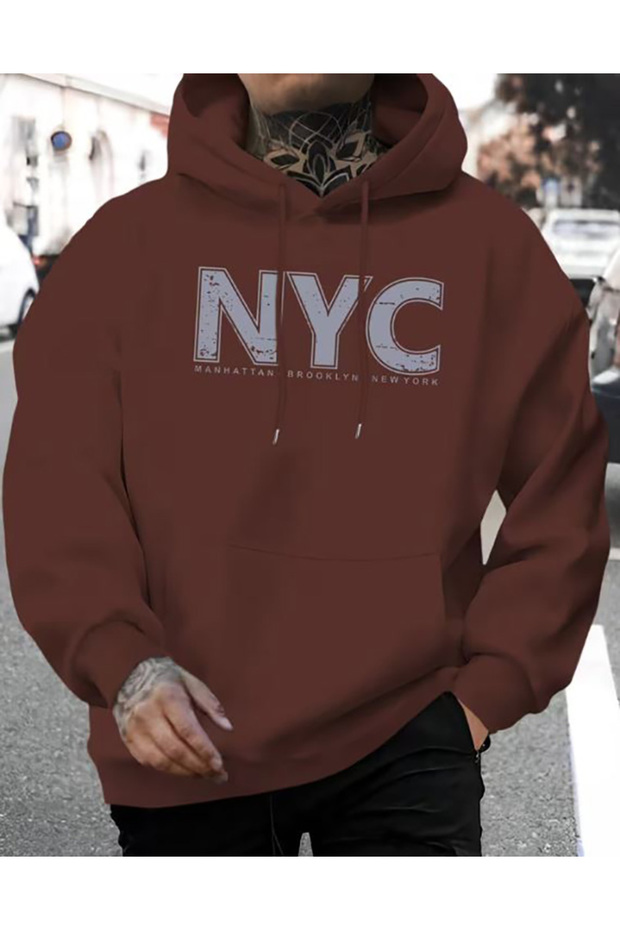 Nyc Print Detailed Hooded Sweatshirt