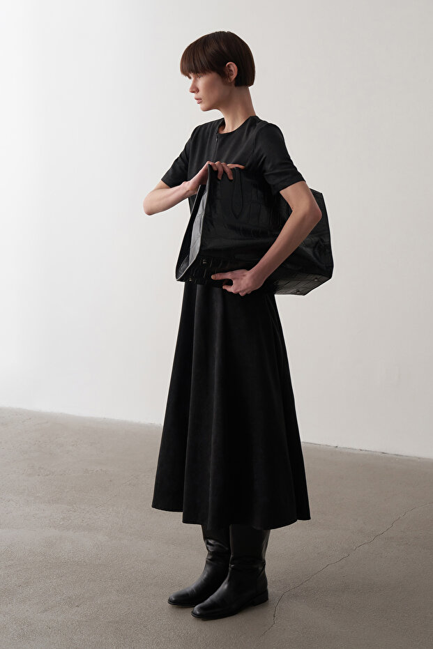 Siyah Maxi Süet Elbise - 7