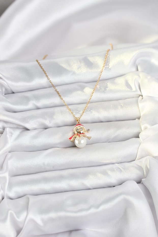 Golden Steel Chain Snowman Style Christmas Theme Women's Necklace for Elegant Necks