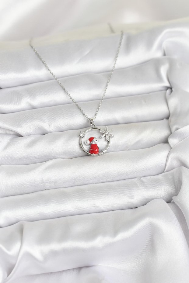Silver Steel Chain Christmas Style Women's Necklace for Elegant Necks