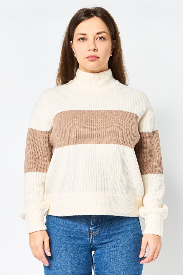 Women Turtle Neck Stripped Sweater, Multicolor