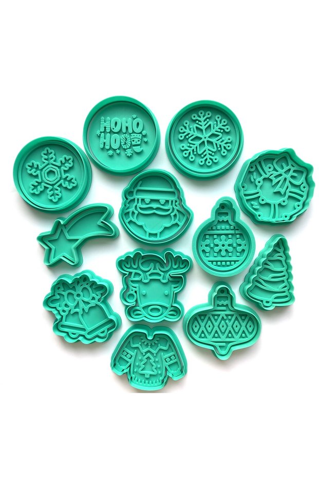 12-Piece Christmas Mega Cookie Mold Set | Santa Claus, Deer, Snowflake, Wreath, Sweater