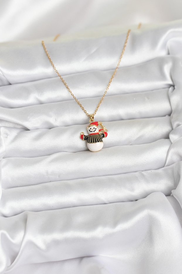 Golden Steel Chain Snowman Christmas Theme Women's Necklace for Elegant Necks