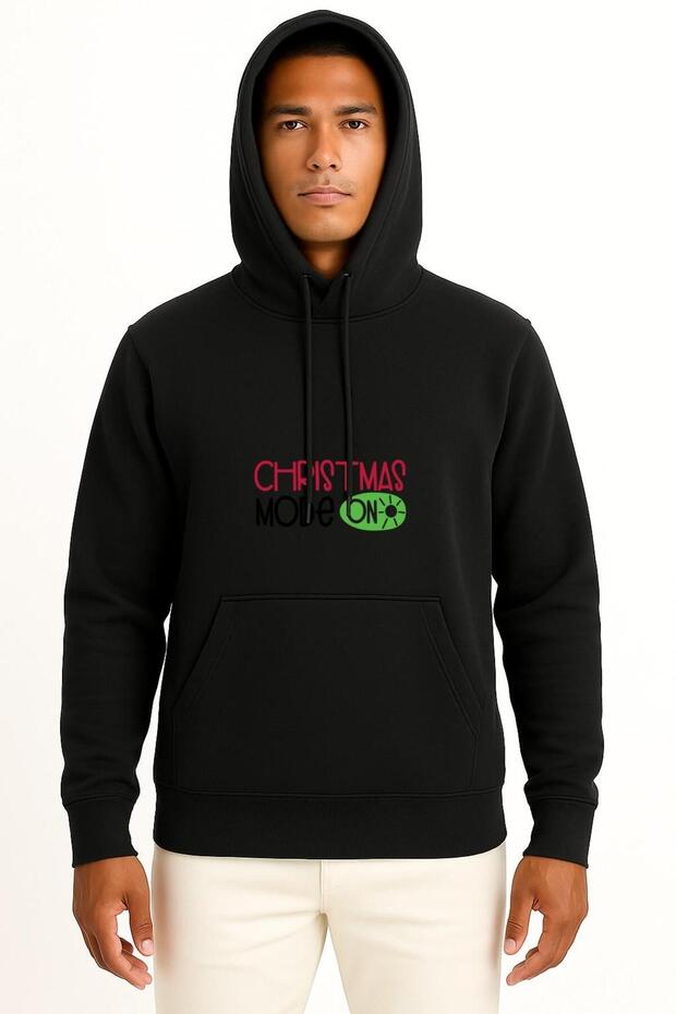 Hooded New Year Mode on Chest Printed Unisex Sweatshirt