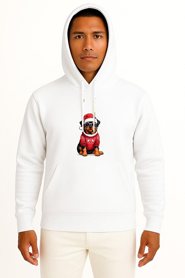 Hooded New Year's Day Dog Chest Printed Unisex Sweatshirt