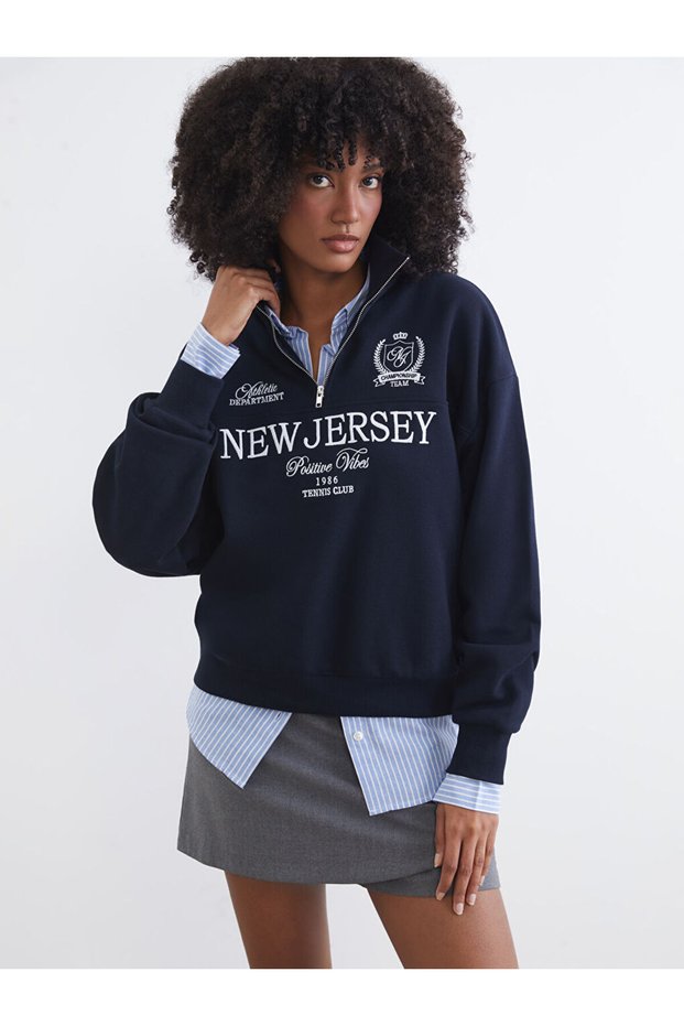I New Jersey Embroidered Loose Fit Women's Thick Sweatshirt from Freezen Store