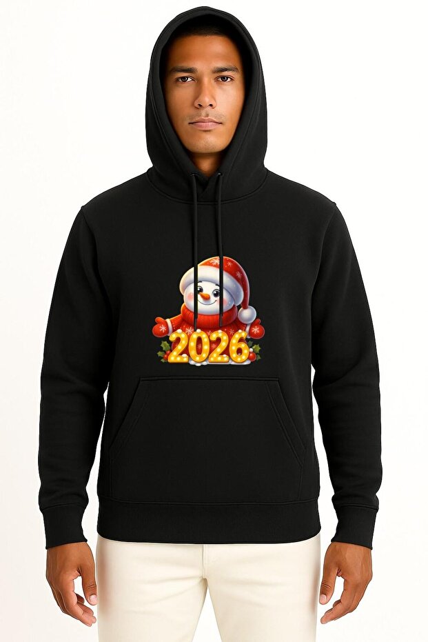 Hooded 2026 New Year Christmas Chest Printed Unisex Sweatshirt