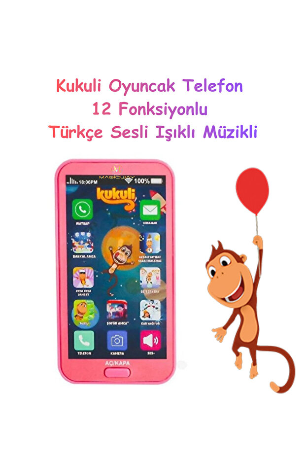 Magicway Kukuli Dokunmatik Oyuncak Telefon 12 Fonksiyonlu Türkçe Sesli Işıklı Müzikli Pilli Eğlendiren