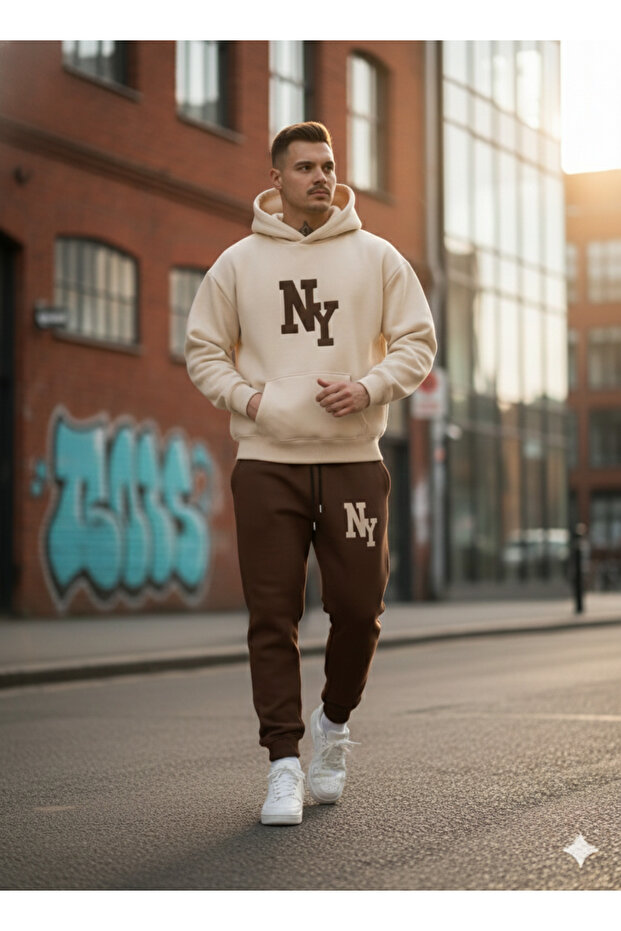 Three Thread Compact Hooded Inside Cotton Ny Newyork B Printed Premium O Oversized Tracksuit Set