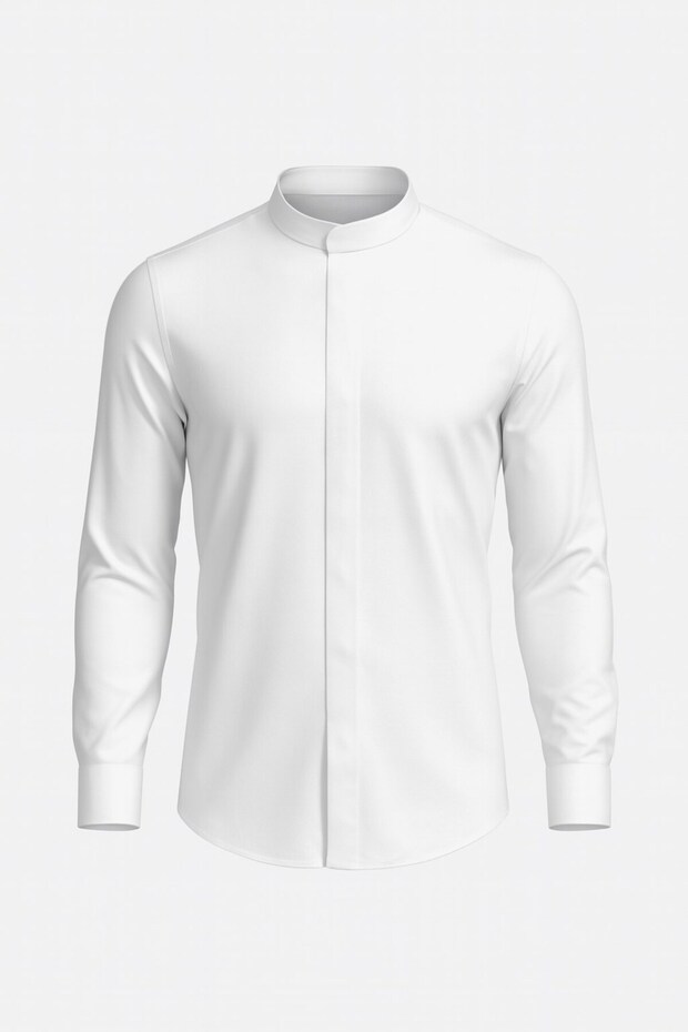Men's Hakim Collar Slim Fit Shirt – Stylish, Modern, Long Sleeve, Straight Model