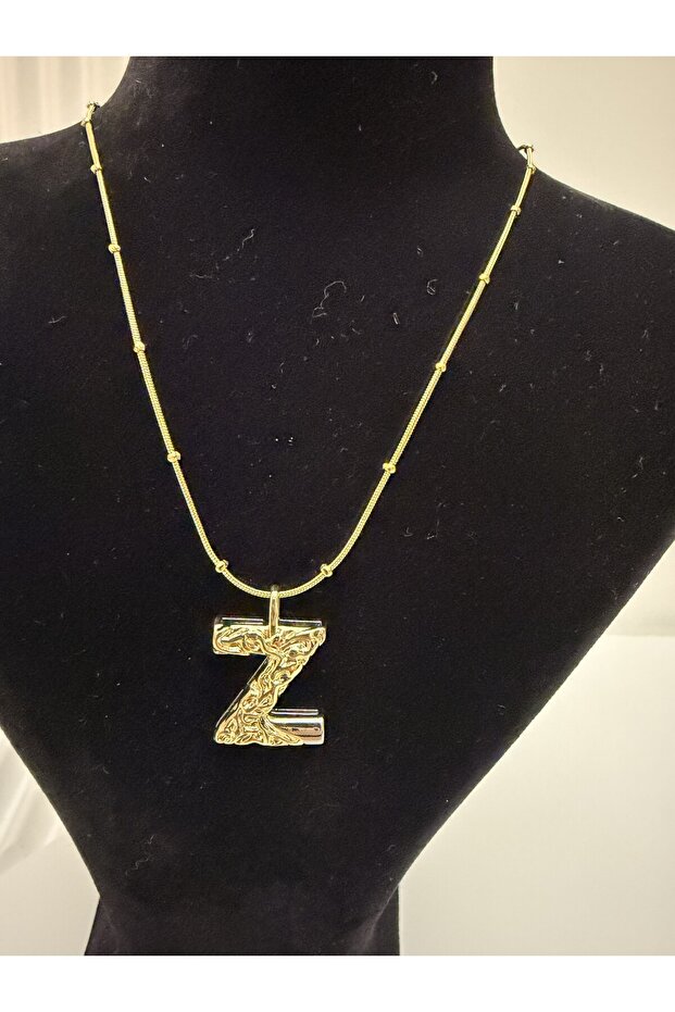 Steel, with Stylish Chain Detail, Two-Tone, Design Letter Necklace
