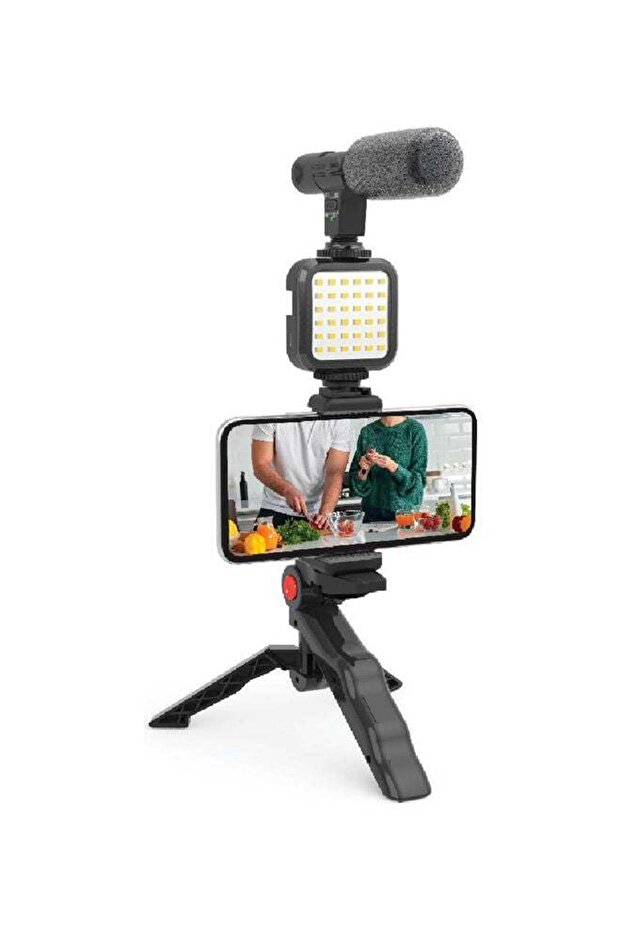 Smartphone Vlogging Kit With Tripod Stand Black