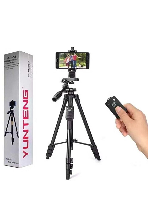 VCT-5208 Portable Tripod Stand with Remote Shutter - Black