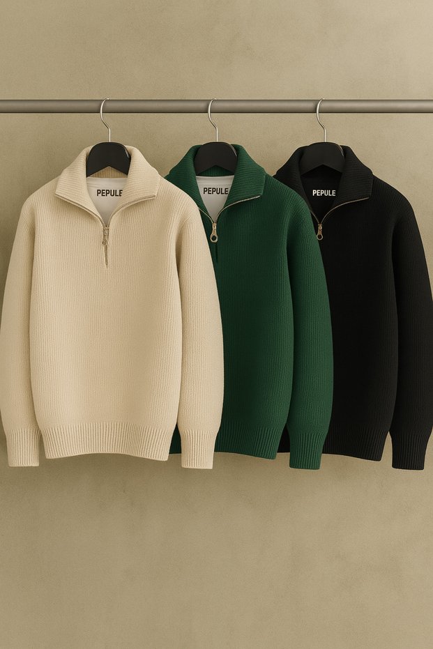 3-Piece Advantageous Set Men's Casual Half-Zip Winter Thessaloniki Sweater