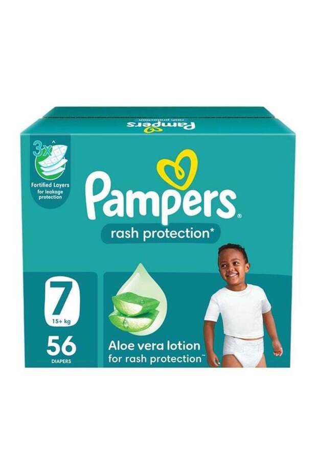 Baby Dry With Aloe Vera Lotion And Leakage Protection, Size 7 (15+ kg), 56 Count