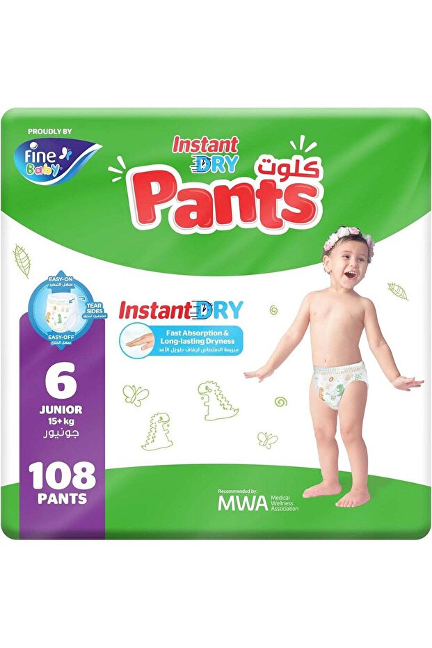 Instant Dry Pants Size 6 Junior 15kg+ 108 Diapers