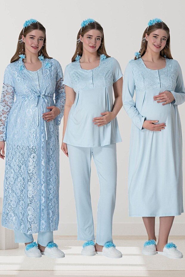 Lace Dressing Gown Nightgown Pajamas Maternity Set