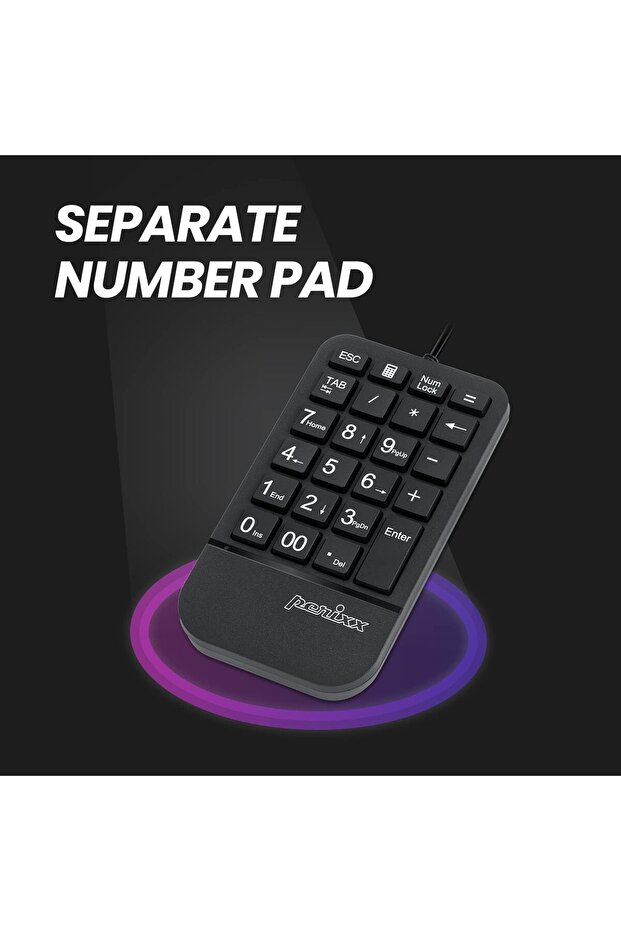 PERIDUO-606A 3-in-1 Wireless Compact Ergonomic Keyboard with Vertical Mouse & Numeric Keypad - 4