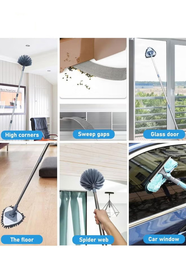 مجموعة إزالة الغبار من الألياف الدقيقة (6 قطع) - أدوات إزالة الغبار قابلة للغسل مع قضيب قابل للتمديد - 5