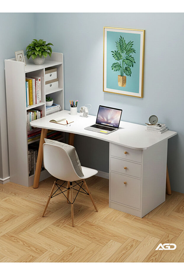 Modern Multi-Functional Home Desk for Computer, Gaming, Writing and Studying, White - 1